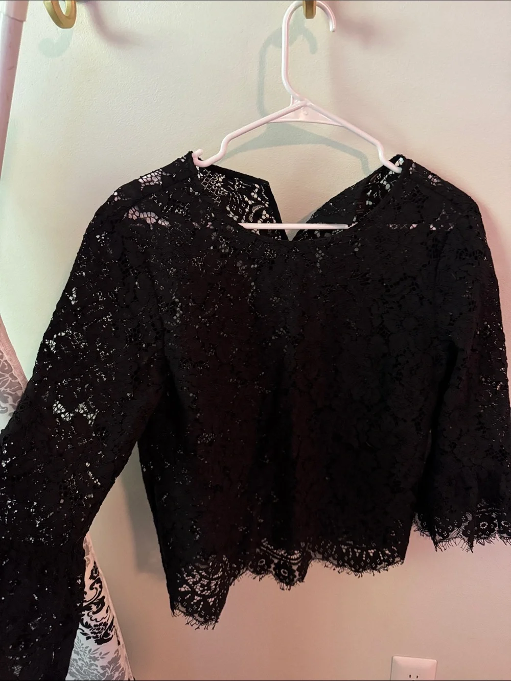 Black Lace Women's Blouse - Elegant Crochet Top pop over petite small